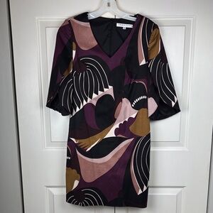 Trina Turk Structured Purple and Gold Abstract Mini Dress - Size 0